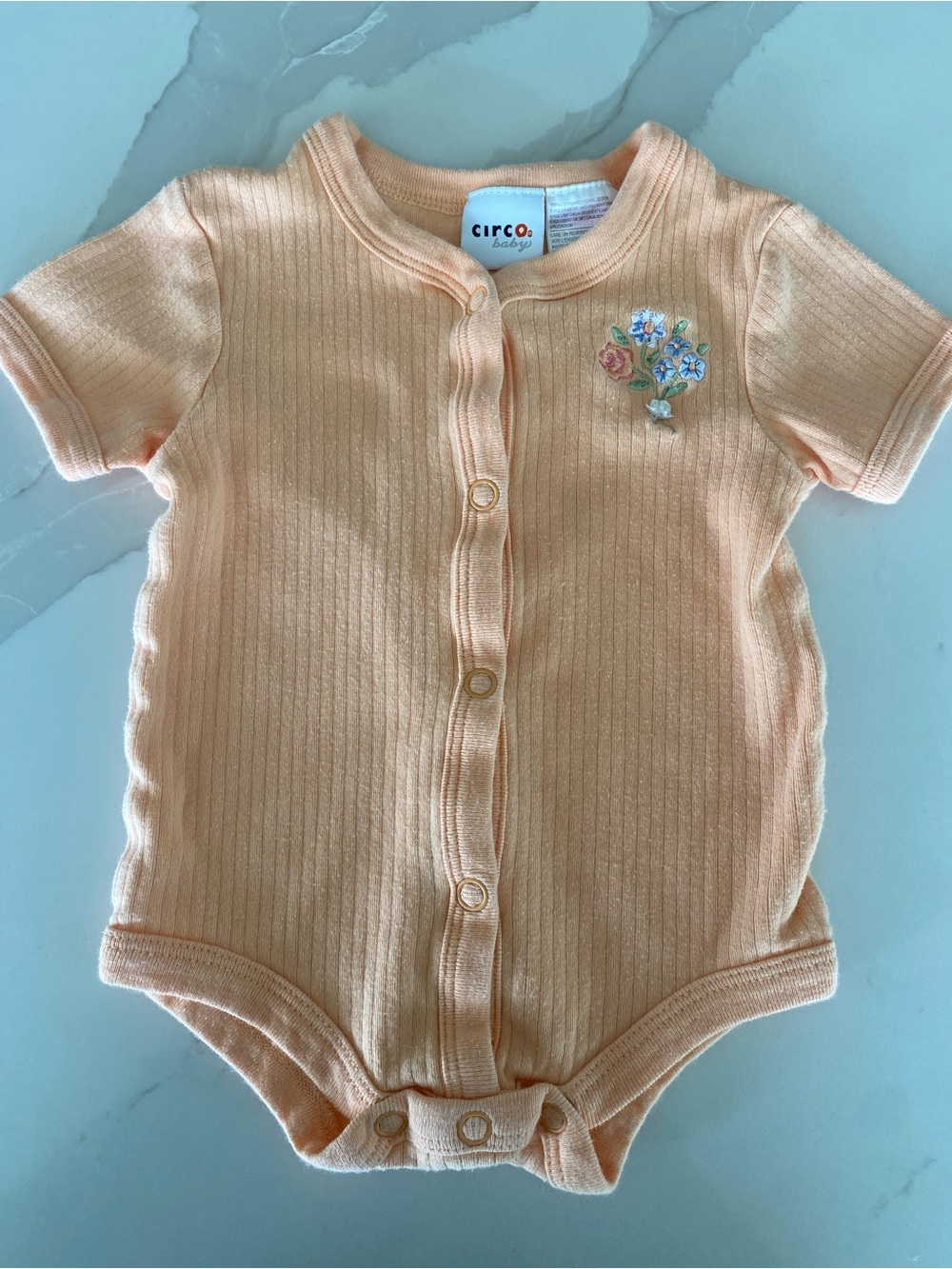 Vtg Circo Baby Peach 3 Months Floral Embroidered Ribbed Bodysuit